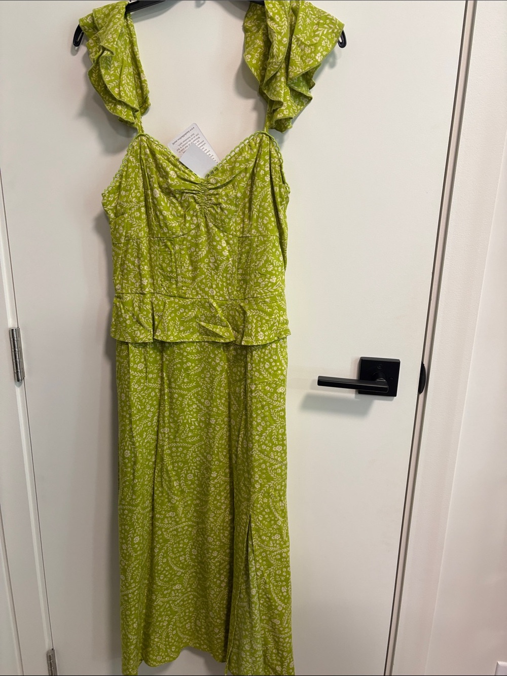 Free People Lime Green Paisley Ruffle-Strap Maxi Dress